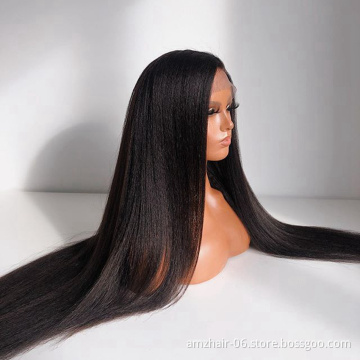 Cheap Kinky Straight 13x6 Lace Frontal Wigs Pre Pluck Yaki Straight Brazilian Remy Human Hair Swiss Lace Front Wig For Women